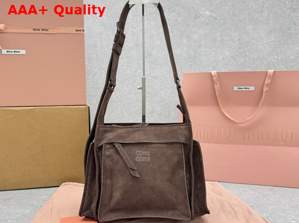 Miu Miu Utilitaire Suede Shoulder Bag in Dark Brown Replica