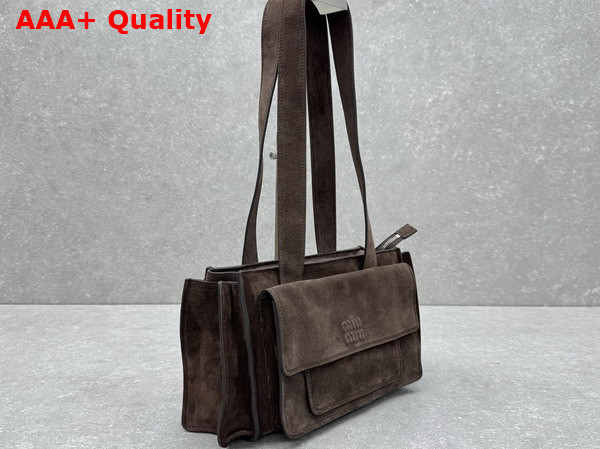 Miu Miu Utilitaire Suede Top Handle Bag in Dark Brown 5BG335 Replica