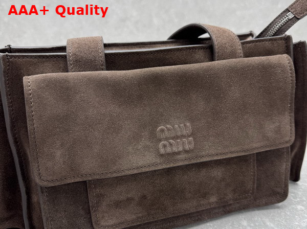 Miu Miu Utilitaire Suede Top Handle Bag in Dark Brown 5BG335 Replica
