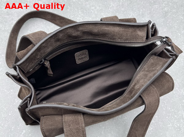 Miu Miu Utilitaire Suede Top Handle Bag in Dark Brown 5BG335 Replica