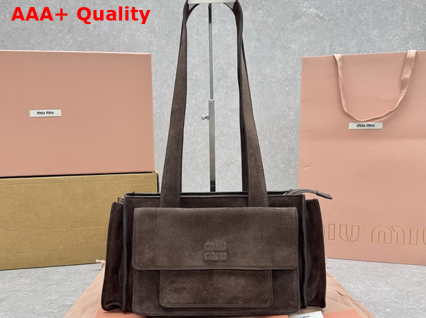Miu Miu Utilitaire Suede Top Handle Bag in Dark Brown 5BG335 Replica