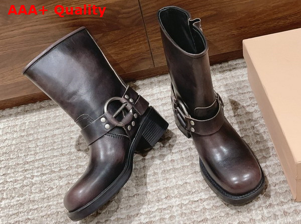 Miu Miu Vintage Look Leather Booties in Dark Brown Replica