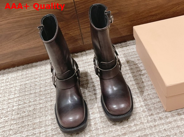 Miu Miu Vintage Look Leather Booties in Dark Brown Replica