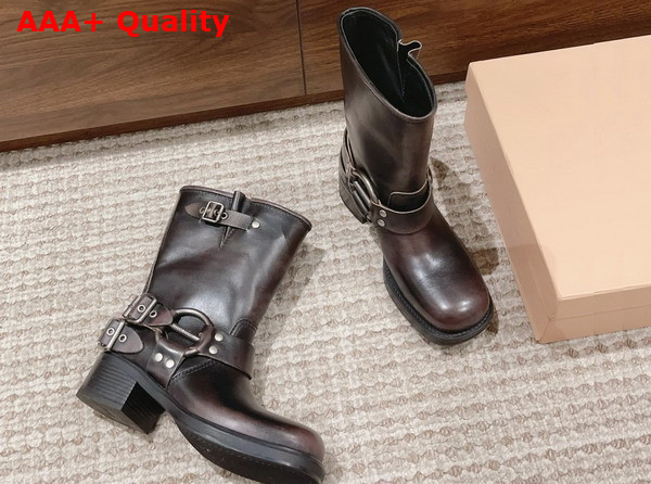 Miu Miu Vintage Look Leather Booties in Dark Brown Replica