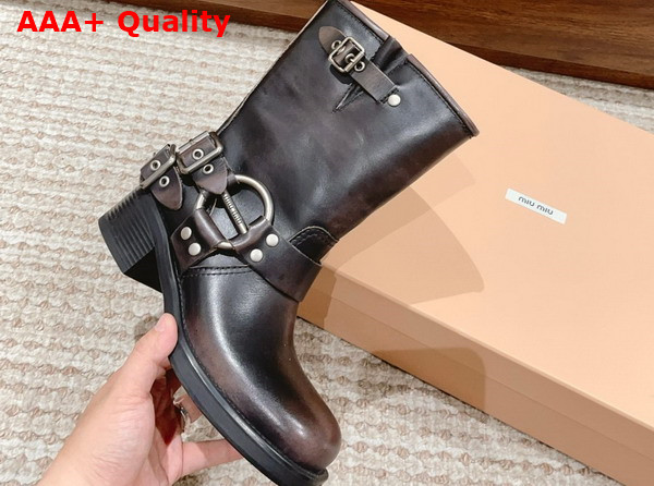 Miu Miu Vintage Look Leather Booties in Dark Brown Replica