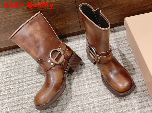 Miu Miu Vintage Look Leather Booties in Sienna Replica