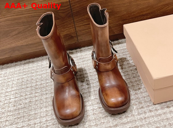 Miu Miu Vintage Look Leather Booties in Sienna Replica