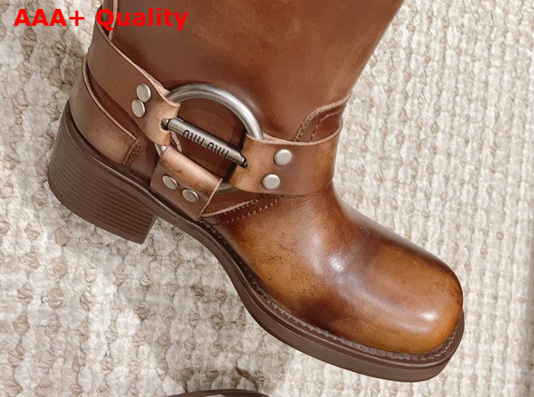 Miu Miu Vintage Look Leather Booties in Sienna Replica