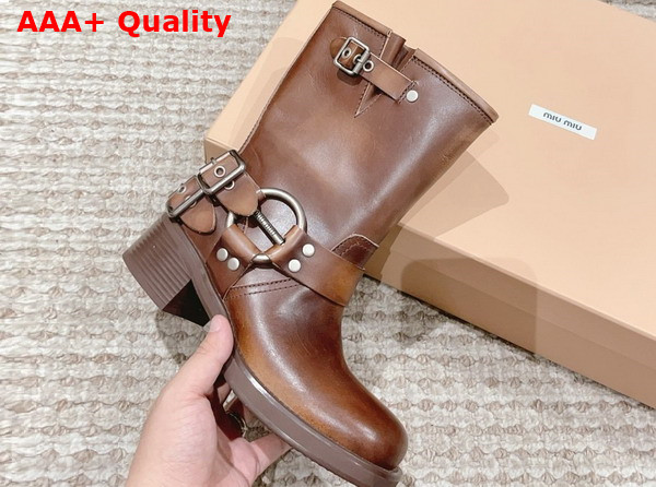 Miu Miu Vintage Look Leather Booties in Sienna Replica