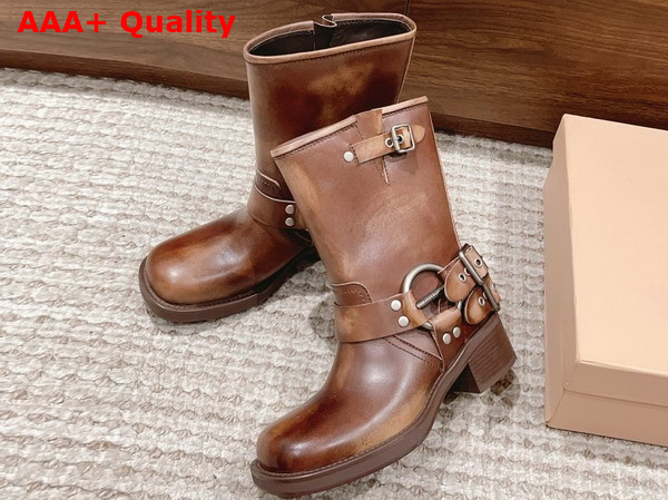 Miu Miu Vintage Look Leather Booties in Sienna Replica