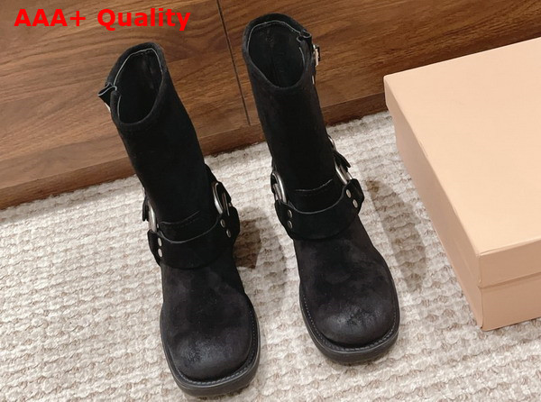Miu Miu Vintage Look Suede Leather Booties in Black Replica