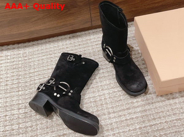 Miu Miu Vintage Look Suede Leather Booties in Black Replica