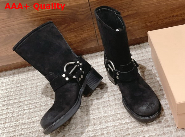Miu Miu Vintage Look Suede Leather Booties in Black Replica