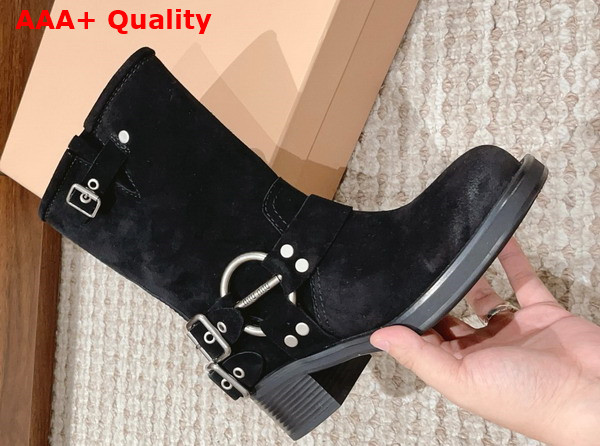 Miu Miu Vintage Look Suede Leather Booties in Black Replica
