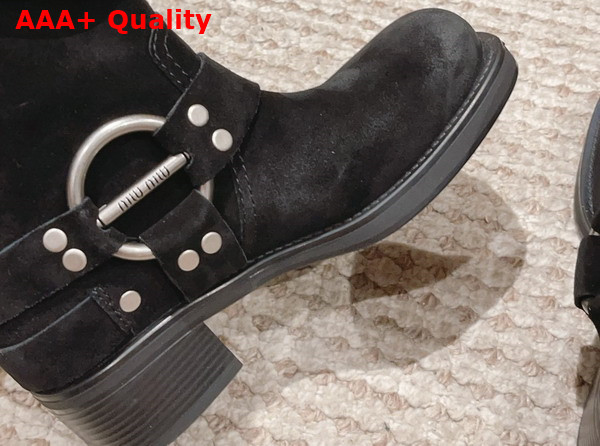 Miu Miu Vintage Look Suede Leather Booties in Black Replica
