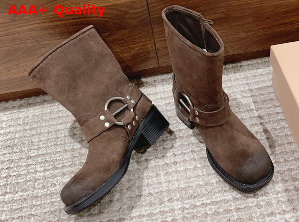 Miu Miu Vintage Look Suede Leather Booties in Brown Replica