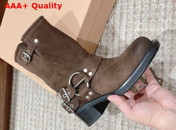 Miu Miu Vintage Look Suede Leather Booties in Brown Replica