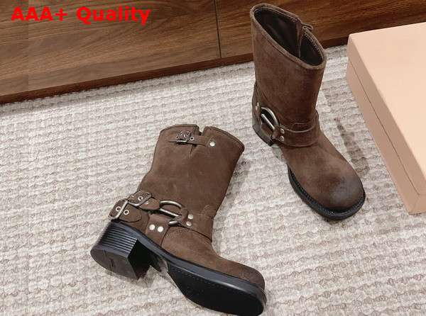 Miu Miu Vintage Look Suede Leather Booties in Brown Replica