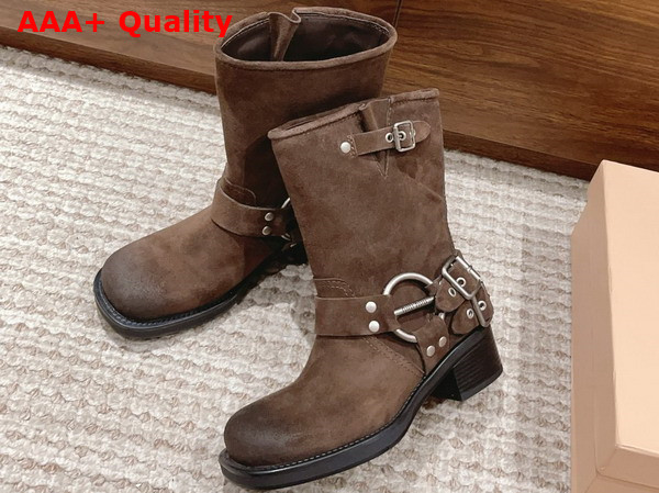Miu Miu Vintage Look Suede Leather Booties in Brown Replica