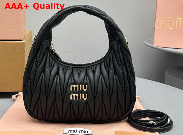 Miu Miu Wander Matelasse Nappa Leather Mini Hobo Bag in Black Replica