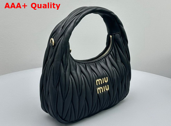 Miu Miu Wander Matelasse Nappa Leather Mini Hobo Bag in Black Replica