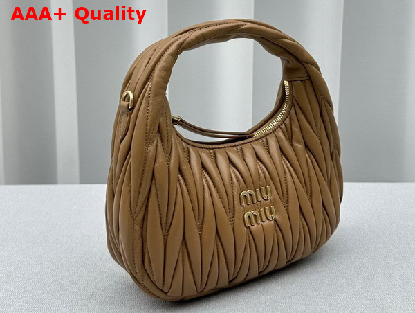 Miu Miu Wander Matelasse Nappa Leather Mini Hobo Bag in Caramel Replica