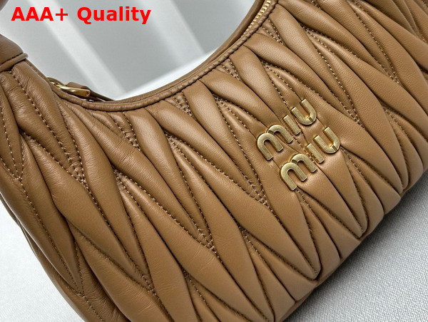 Miu Miu Wander Matelasse Nappa Leather Mini Hobo Bag in Caramel Replica