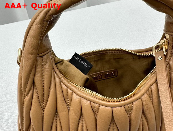 Miu Miu Wander Matelasse Nappa Leather Mini Hobo Bag in Caramel Replica