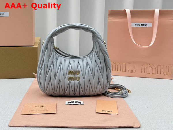 Miu Miu Wander Matelasse Nappa Leather Mini Hobo Bag in Light Grey Replica