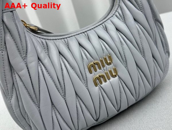 Miu Miu Wander Matelasse Nappa Leather Mini Hobo Bag in Light Grey Replica