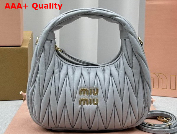 Miu Miu Wander Matelasse Nappa Leather Mini Hobo Bag in Light Grey Replica