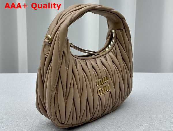 Miu Miu Wander Matelasse Nappa Leather Mini Hobo Bag in Sand Beige Replica