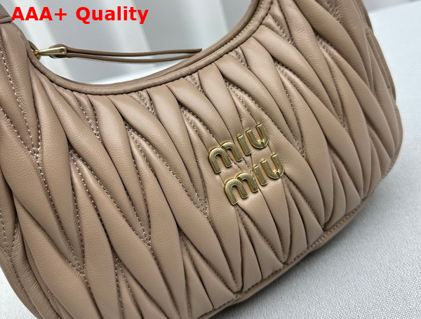 Miu Miu Wander Matelasse Nappa Leather Mini Hobo Bag in Sand Beige Replica