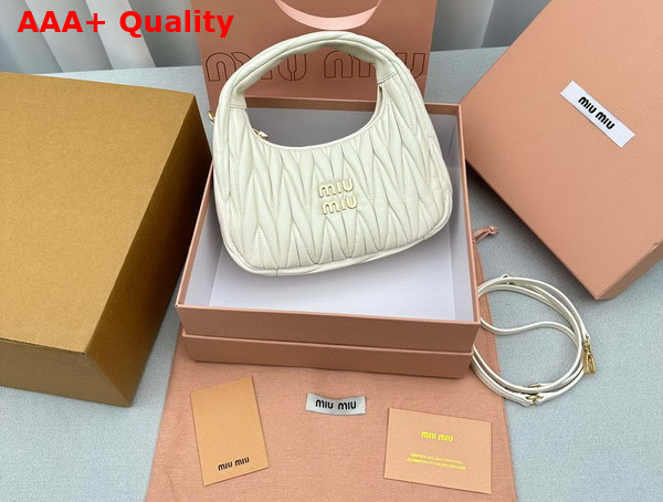 Miu Miu Wander Matelasse Nappa Leather Mini Hobo Bag in White Replica