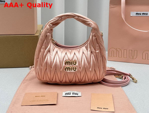 Miu Miu Wander Matelasse Satin Mini Hobo Bag in Alabaster Pink 5BC125 Replica