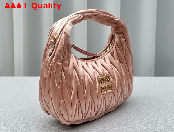 Miu Miu Wander Matelasse Satin Mini Hobo Bag in Alabaster Pink 5BC125 Replica