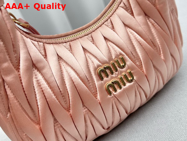 Miu Miu Wander Matelasse Satin Mini Hobo Bag in Alabaster Pink 5BC125 Replica