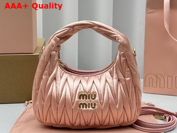 Miu Miu Wander Matelasse Satin Mini Hobo Bag in Alabaster Pink 5BC125 Replica