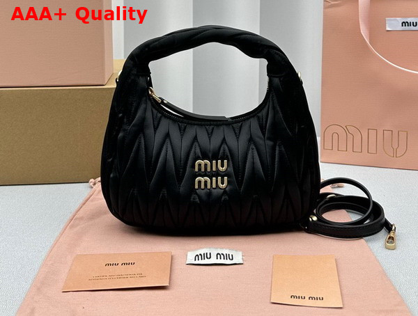 Miu Miu Wander Matelasse Satin Mini Hobo Bag in Black 5BC125 Replica