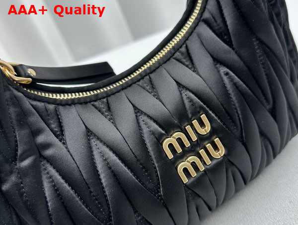 Miu Miu Wander Matelasse Satin Mini Hobo Bag in Black 5BC125 Replica