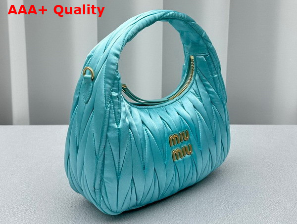 Miu Miu Wander Matelasse Satin Mini Hobo Bag in Light Blue Replica