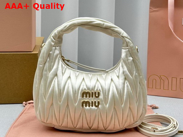 Miu Miu Wander Matelasse Satin Mini Hobo Bag in White 5BC125 Replica