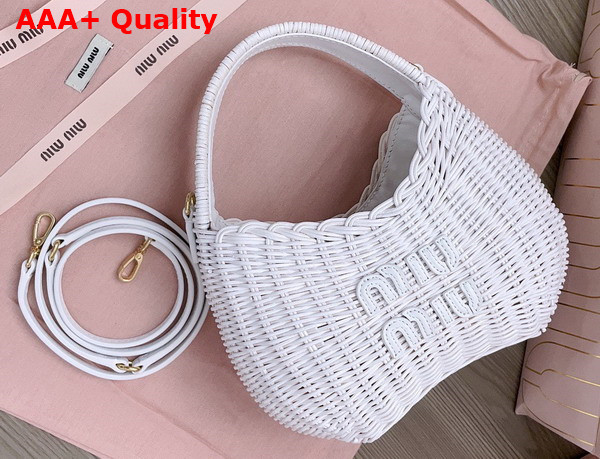 Miu Miu Wander Wicker Handbag in White Replica