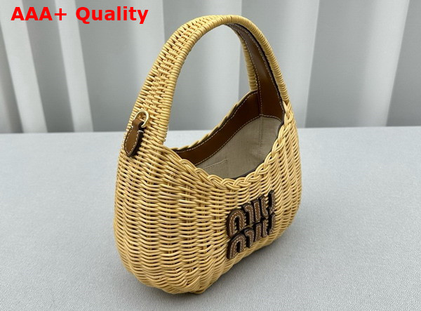 Miu Miu Wander Wicker Hobo Bag Tan Caramel 5BC125 Replica