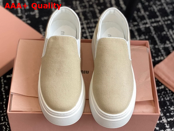 Miu Miu Washed Cotton Drill Sneakers in Beige 5S152E Replica