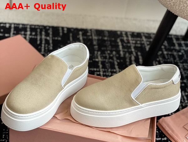 Miu Miu Washed Cotton Drill Sneakers in Beige 5S152E Replica