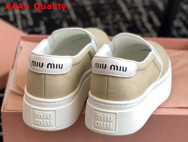 Miu Miu Washed Cotton Drill Sneakers in Beige 5S152E Replica