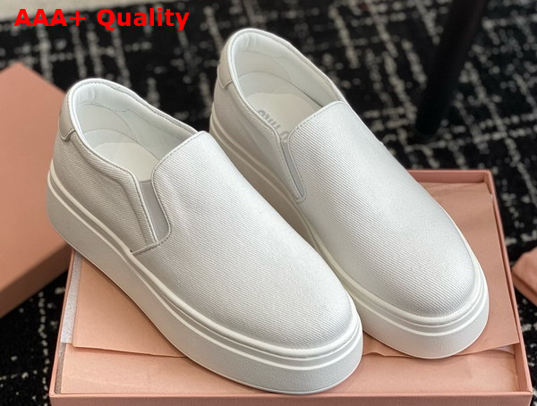 Miu Miu Washed Cotton Drill Sneakers in White 5S152E Replica