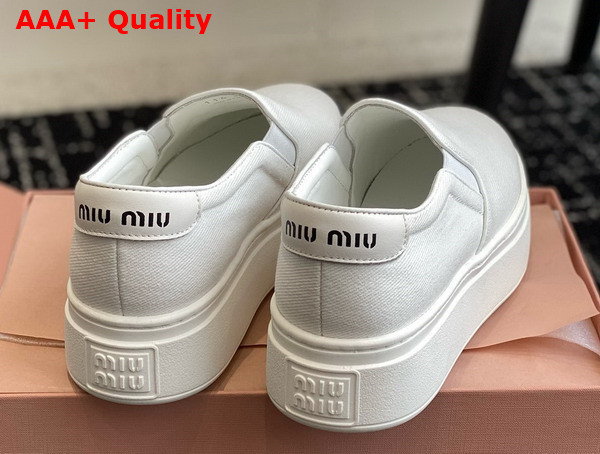 Miu Miu Washed Cotton Drill Sneakers in White 5S152E Replica