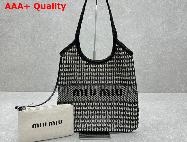 Miu Miu Woven Fabric and Linen Mini Tote Bag Black and Tan 5BG231 Replica